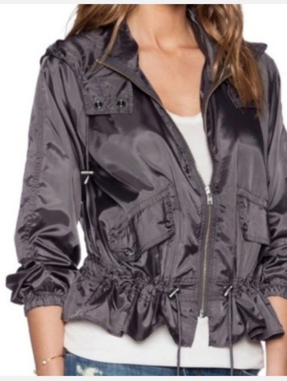 Free People Ripstop Windbreaker Parachute Jacket - Charcoal